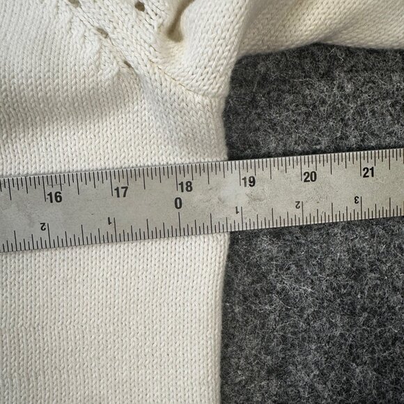 LOFT Waffle Knit Hoodie Sweater WMNS M Ivory Hooded V-Neck Pullover Cozy Warm - Picture 7 of 9